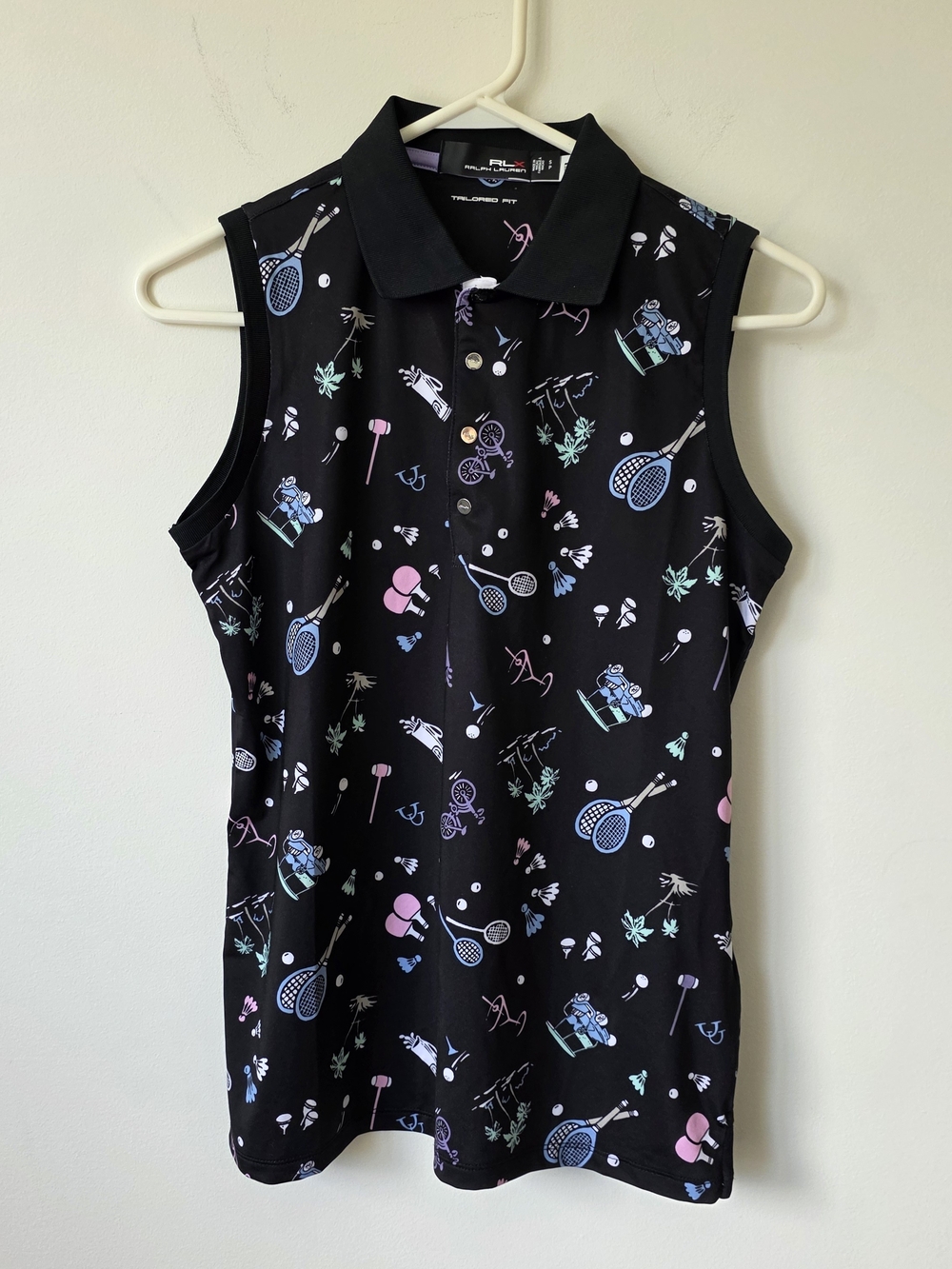 Ralph Lauren RLX Golf Polo Women’s SP Black Printed Sleeveless Tennis Top EUC